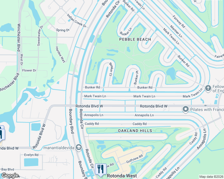 map of restaurants, bars, coffee shops, grocery stores, and more near 35 Bunker Road in Rotonda West