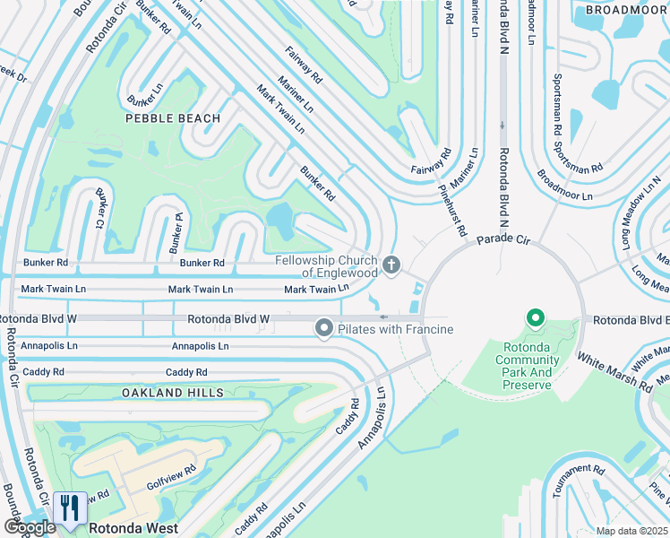 map of restaurants, bars, coffee shops, grocery stores, and more near 121 Bunker Road in Rotonda West