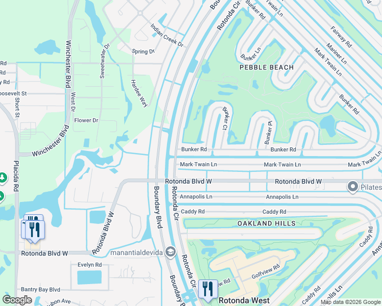 map of restaurants, bars, coffee shops, grocery stores, and more near 9 Bunker Road in Rotonda West