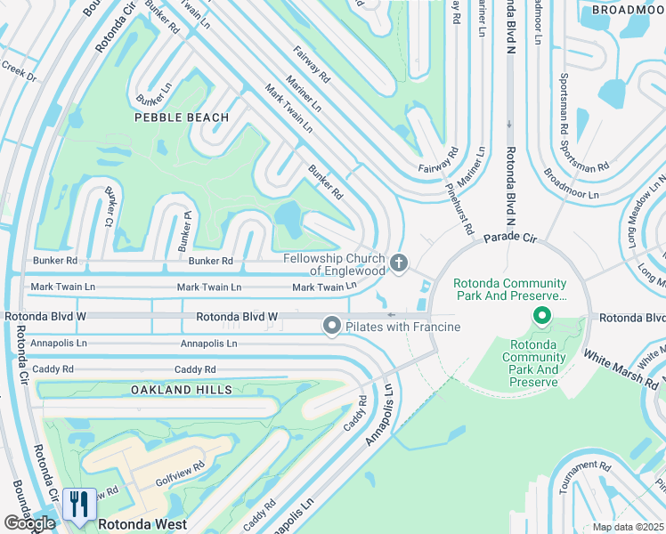 map of restaurants, bars, coffee shops, grocery stores, and more near 121 Bunker Road in Rotonda West