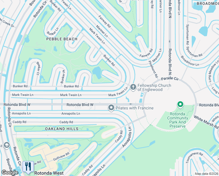 map of restaurants, bars, coffee shops, grocery stores, and more near 121 Bunker Road in Rotonda West