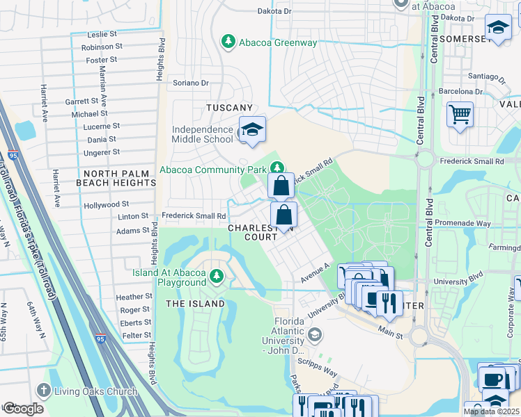 map of restaurants, bars, coffee shops, grocery stores, and more near 1578 Frederick Small Road in Jupiter