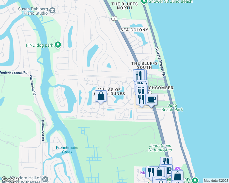 map of restaurants, bars, coffee shops, grocery stores, and more near 1218 Ocean Dunes Circle in Jupiter