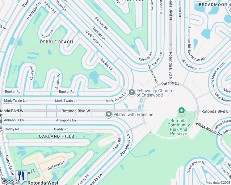 map of restaurants, bars, coffee shops, grocery stores, and more near 133 Bunker Road in Rotonda West