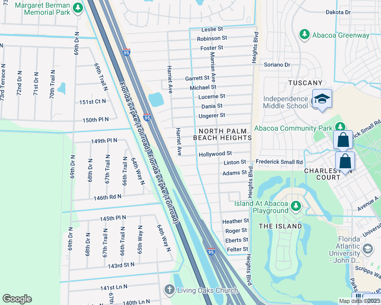 map of restaurants, bars, coffee shops, grocery stores, and more near 6321 Hollywood Street in Jupiter