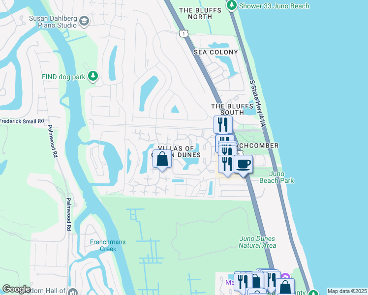 map of restaurants, bars, coffee shops, grocery stores, and more near 1218 Ocean Dunes Circle in Jupiter