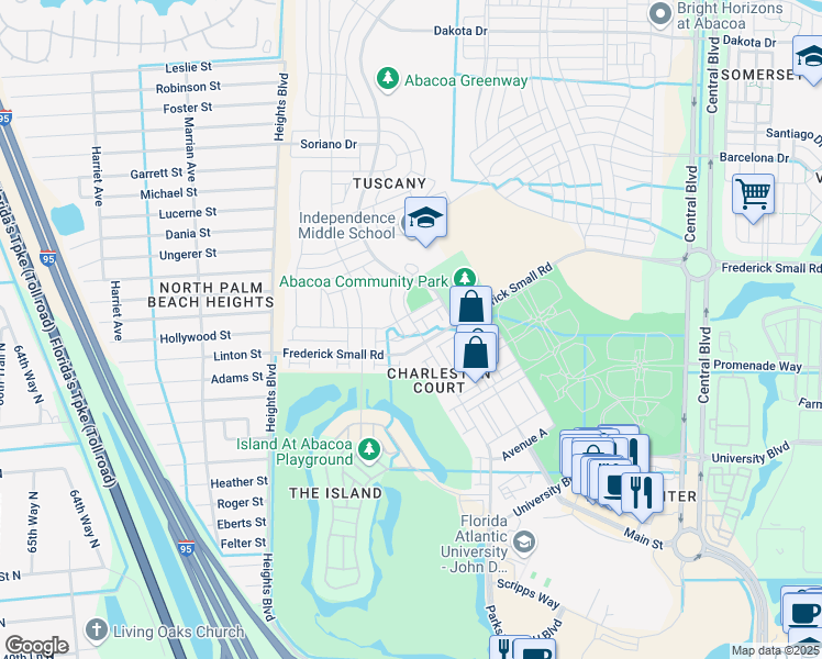 map of restaurants, bars, coffee shops, grocery stores, and more near 4122 Parkside Drive in Jupiter
