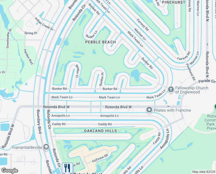 map of restaurants, bars, coffee shops, grocery stores, and more near 70 Bunker Road in Rotonda West