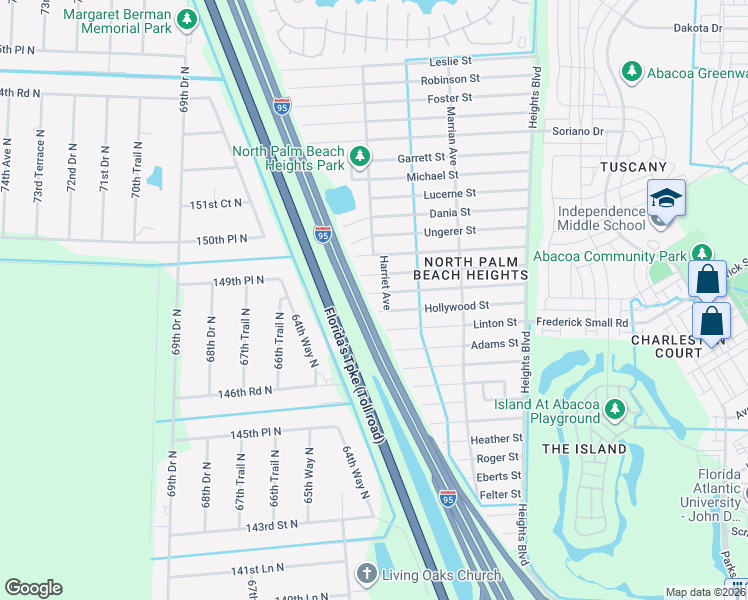 map of restaurants, bars, coffee shops, grocery stores, and more near 6418 Pompano Street in Jupiter