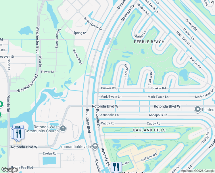 map of restaurants, bars, coffee shops, grocery stores, and more near 9 Bunker Road in Rotonda West