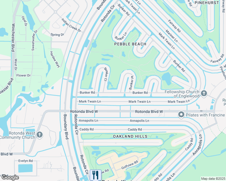 map of restaurants, bars, coffee shops, grocery stores, and more near 42 Bunker Road in Rotonda West
