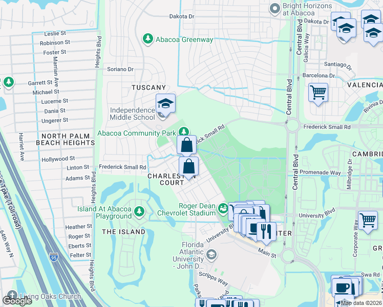 map of restaurants, bars, coffee shops, grocery stores, and more near 4158 Saint Lukes Lane in Jupiter