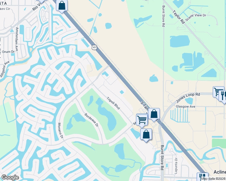 map of restaurants, bars, coffee shops, grocery stores, and more near 3749 Albacete Circle in Punta Gorda