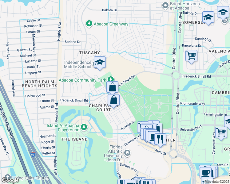 map of restaurants, bars, coffee shops, grocery stores, and more near 4154 Saint Lukes Lane in Jupiter