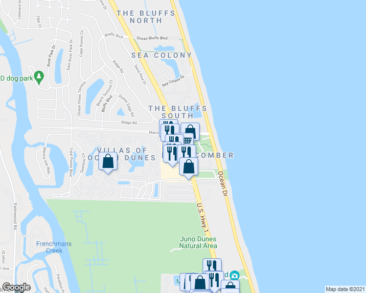 map of restaurants, bars, coffee shops, grocery stores, and more near 4161 U.S. 1 in Jupiter