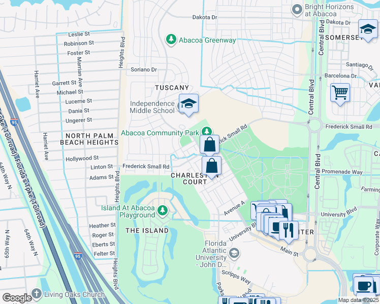 map of restaurants, bars, coffee shops, grocery stores, and more near 4119 Sandy Spit Lane in Jupiter