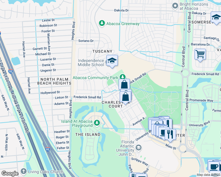 map of restaurants, bars, coffee shops, grocery stores, and more near 4122 Parkside Drive in Jupiter