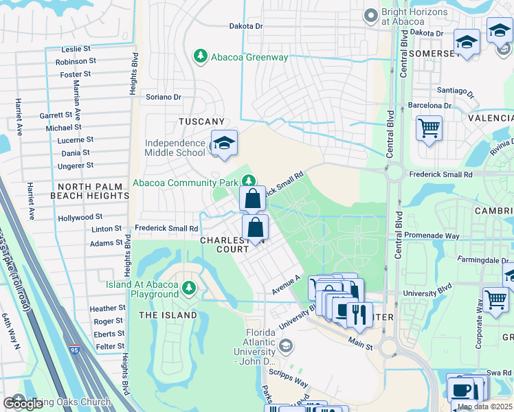 map of restaurants, bars, coffee shops, grocery stores, and more near 1496 Frederick Small Road in Jupiter