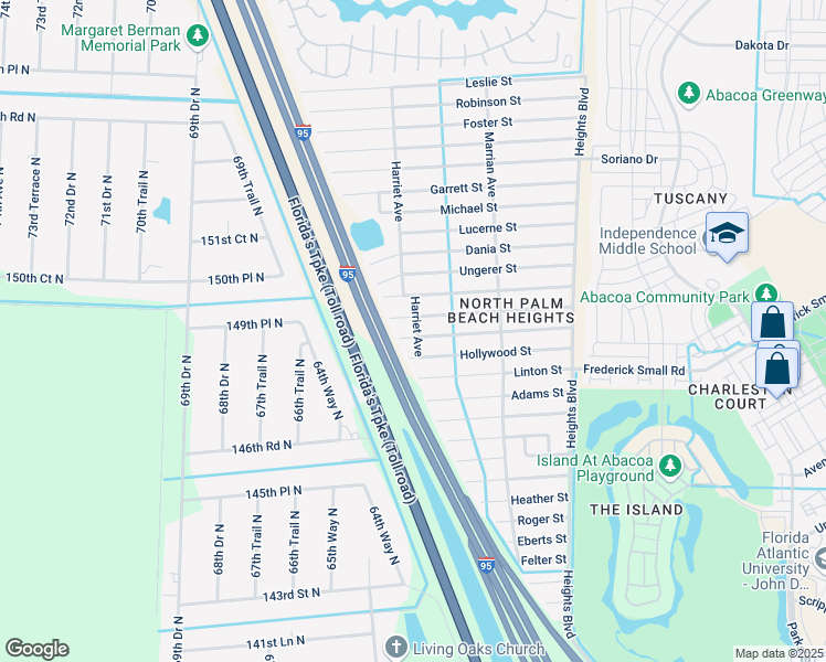 map of restaurants, bars, coffee shops, grocery stores, and more near 6393 Pompano Street in Jupiter