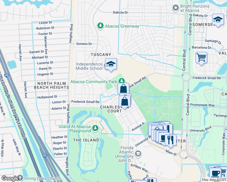 map of restaurants, bars, coffee shops, grocery stores, and more near 4110 Oyster Pond Way in Jupiter