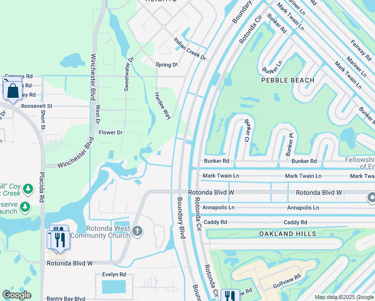 map of restaurants, bars, coffee shops, grocery stores, and more near 235 Boundary Boulevard in Rotonda West