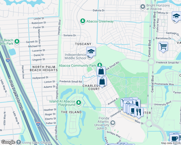 map of restaurants, bars, coffee shops, grocery stores, and more near 4030 Parkside Drive in Jupiter