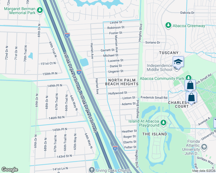 map of restaurants, bars, coffee shops, grocery stores, and more near 6321 Lauderdale Street in Jupiter