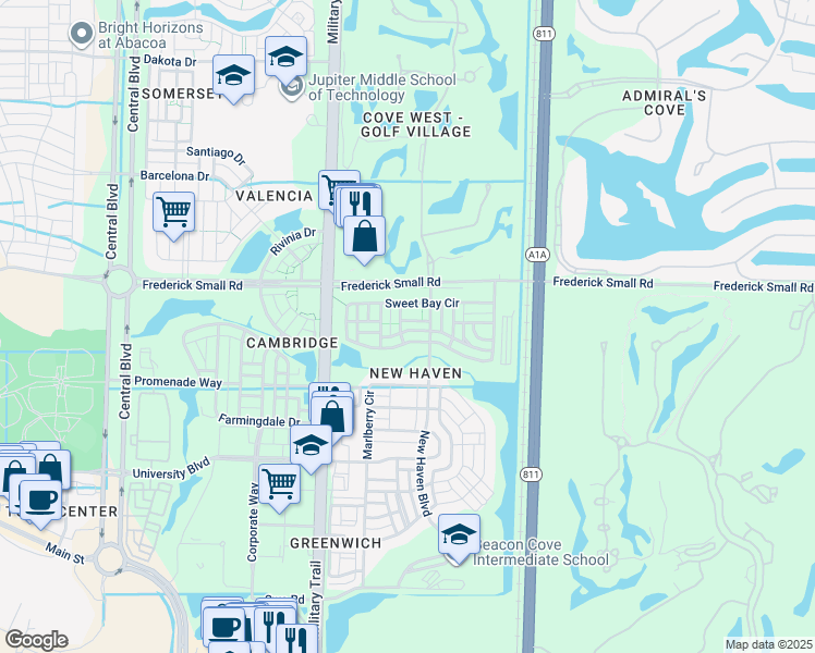 map of restaurants, bars, coffee shops, grocery stores, and more near 248 Iris Drive in Jupiter