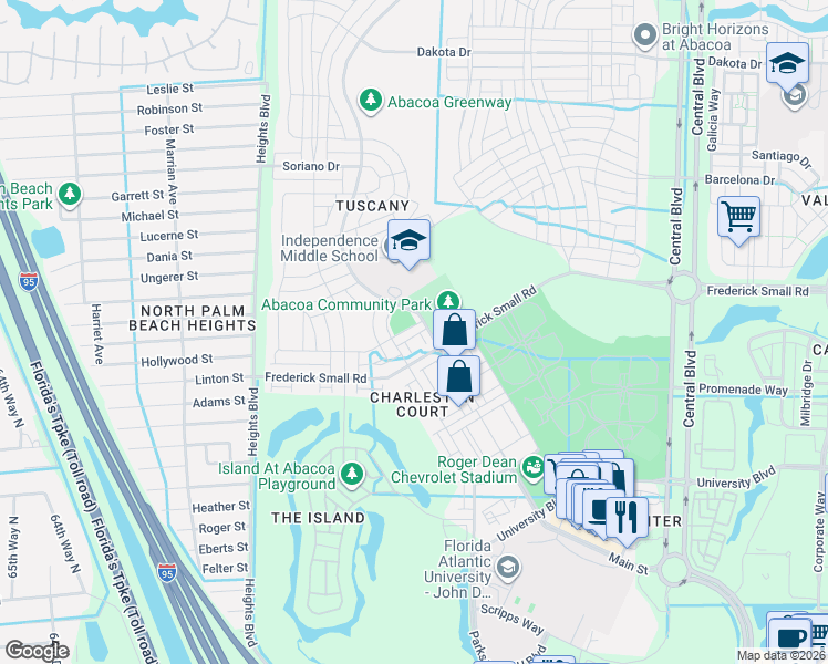 map of restaurants, bars, coffee shops, grocery stores, and more near 1562 Grande Cull Way in Jupiter