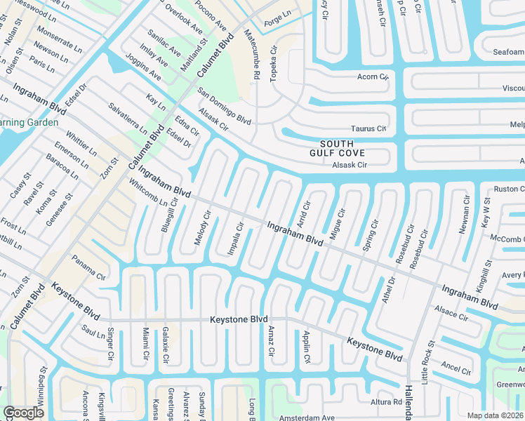 map of restaurants, bars, coffee shops, grocery stores, and more near 9298 Impala Circle in Port Charlotte