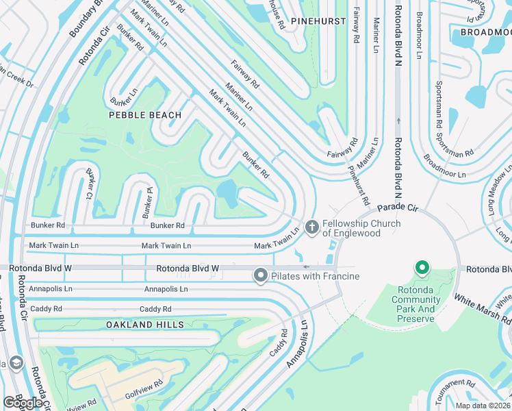 map of restaurants, bars, coffee shops, grocery stores, and more near 11 Pebble Beach Road in Rotonda West