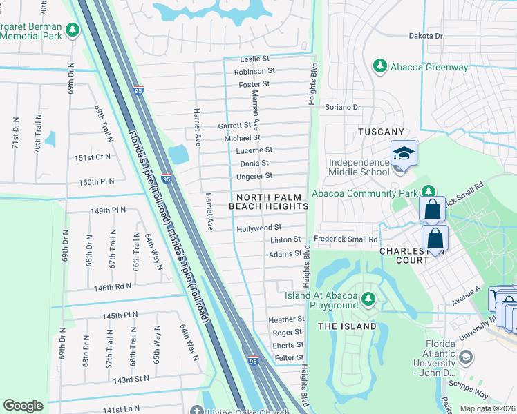 map of restaurants, bars, coffee shops, grocery stores, and more near 6190 Lauderdale Street in Jupiter