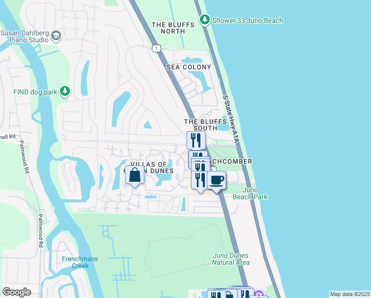map of restaurants, bars, coffee shops, grocery stores, and more near 113 Ocean Dunes Circle in Jupiter