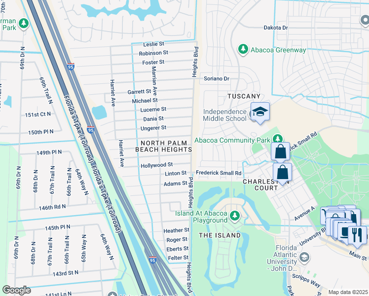 map of restaurants, bars, coffee shops, grocery stores, and more near 6034 Lauderdale Street in Jupiter