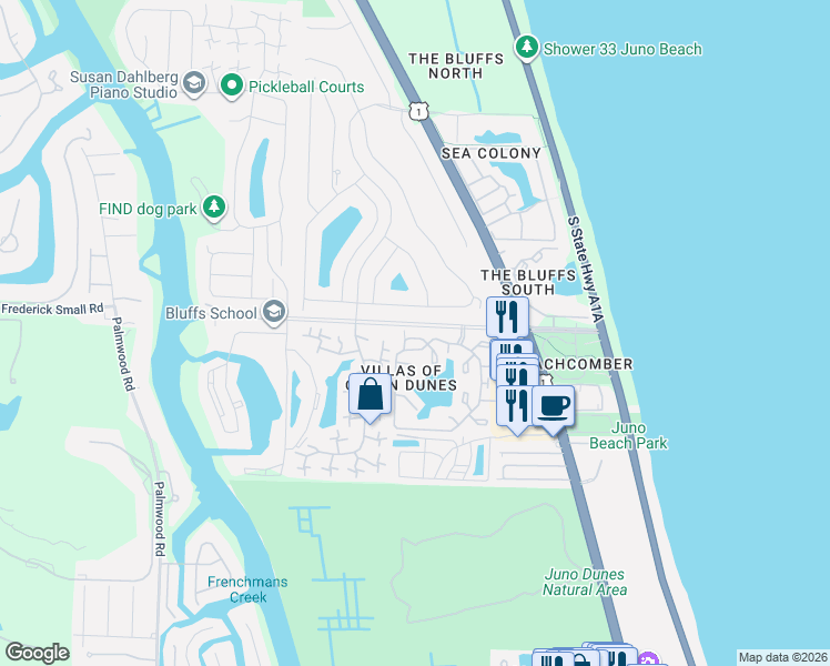 map of restaurants, bars, coffee shops, grocery stores, and more near 1407 Ocean Dunes Circle in Jupiter