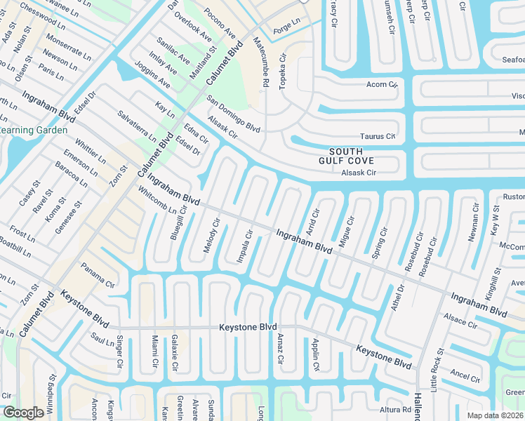 map of restaurants, bars, coffee shops, grocery stores, and more near 9298 Impala Circle in Port Charlotte