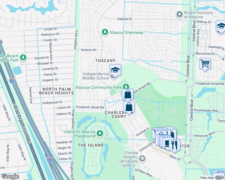 map of restaurants, bars, coffee shops, grocery stores, and more near 4030 Parkside Drive in Jupiter