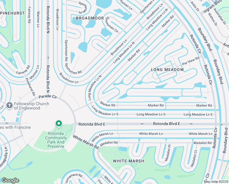 map of restaurants, bars, coffee shops, grocery stores, and more near 15 Long Meadow Road in Rotonda West