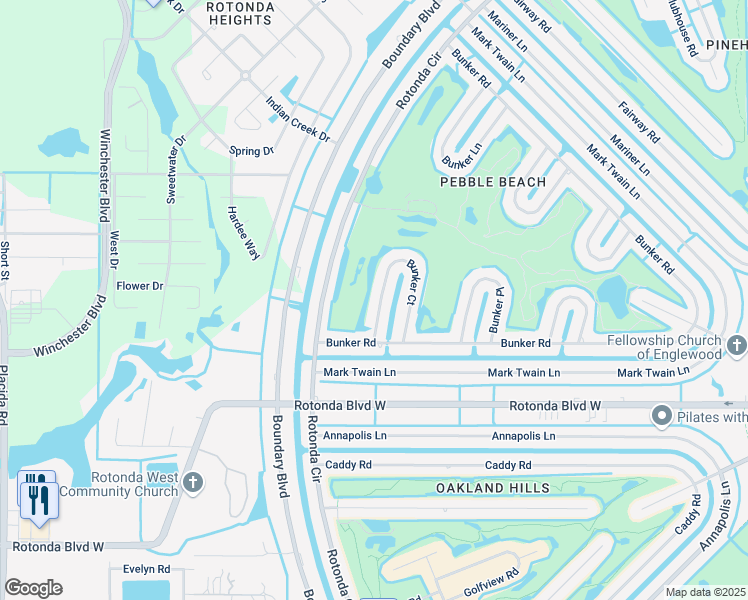 map of restaurants, bars, coffee shops, grocery stores, and more near 13 Bunker Court in Rotonda West