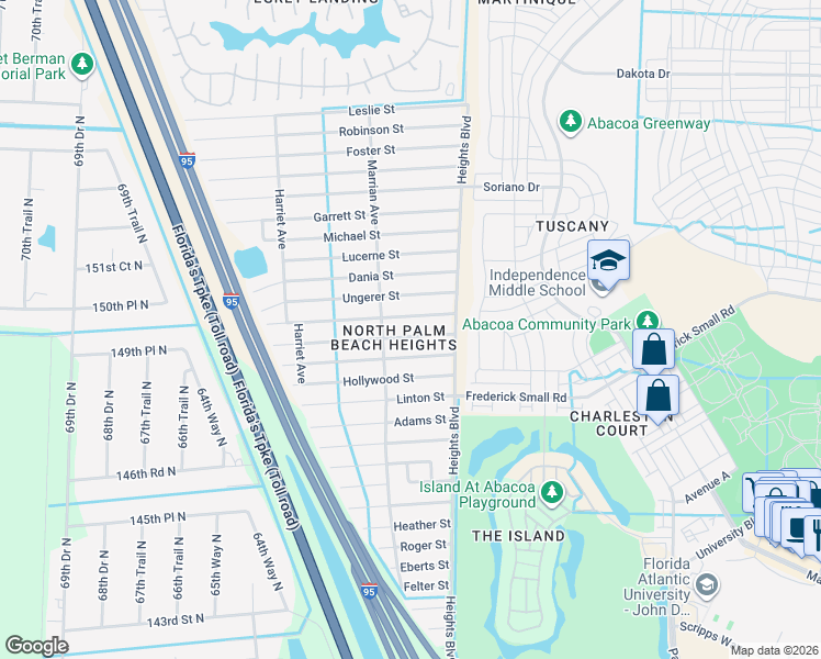 map of restaurants, bars, coffee shops, grocery stores, and more near 6107 Lauderdale Street in Jupiter