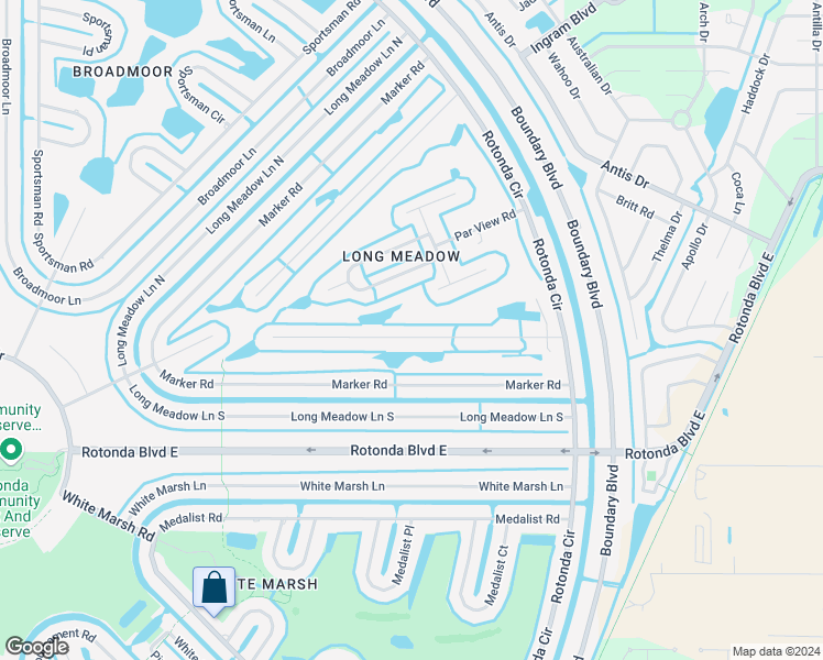 map of restaurants, bars, coffee shops, grocery stores, and more near 48 Long Meadow Place in Rotonda West