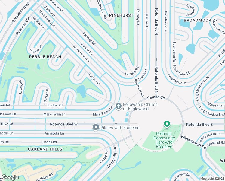 map of restaurants, bars, coffee shops, grocery stores, and more near 161 Mark Twain Lane in Rotonda West
