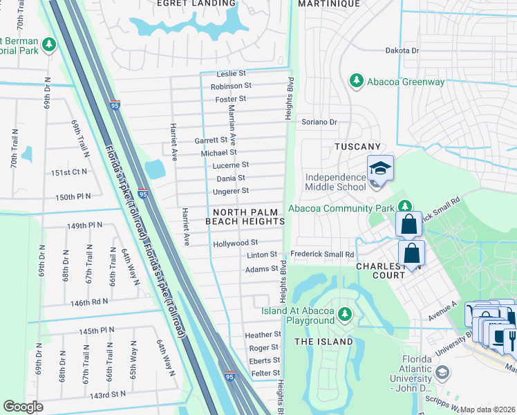 map of restaurants, bars, coffee shops, grocery stores, and more near 6096 Drake Street in Jupiter