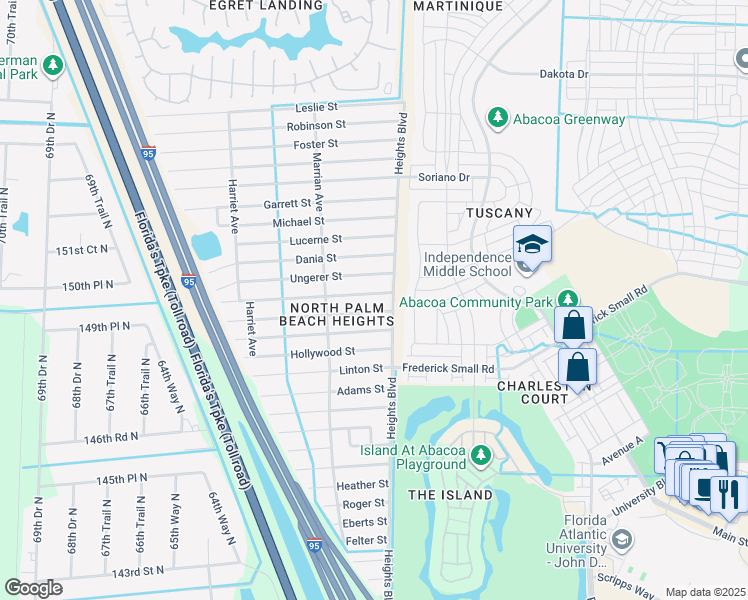 map of restaurants, bars, coffee shops, grocery stores, and more near 6034 Lauderdale Street in Jupiter