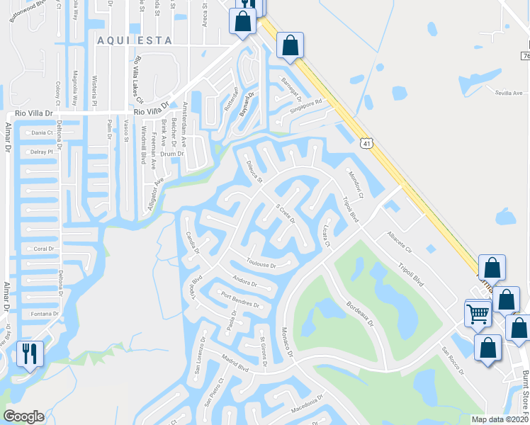 map of restaurants, bars, coffee shops, grocery stores, and more near 517 South Crete Court in Punta Gorda