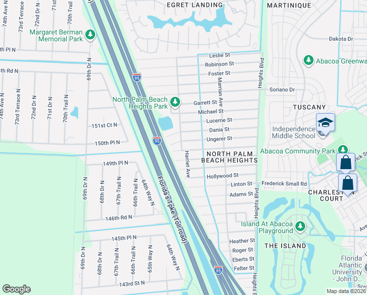 map of restaurants, bars, coffee shops, grocery stores, and more near 6417 Lauderdale Street in Jupiter