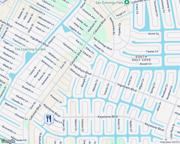map of restaurants, bars, coffee shops, grocery stores, and more near 14367 Barbarossa Lane in Port Charlotte