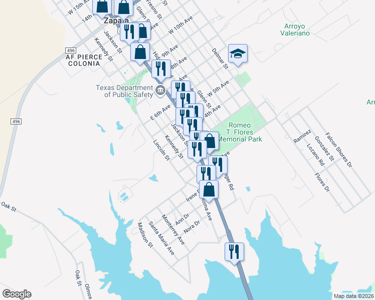 map of restaurants, bars, coffee shops, grocery stores, and more near 301-399 Jackson Street in Zapata