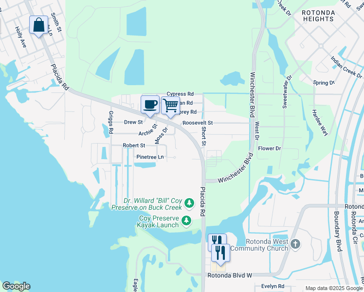 map of restaurants, bars, coffee shops, grocery stores, and more near 5000 Placida Road in Englewood
