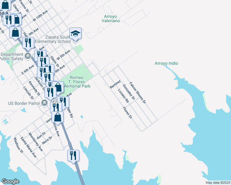 map of restaurants, bars, coffee shops, grocery stores, and more near 236 Lozano Road in Zapata